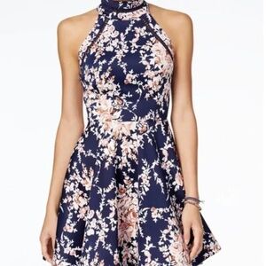 B Darlin Navy Blush Floral Halter A-line Sleeveless Dress 5/6